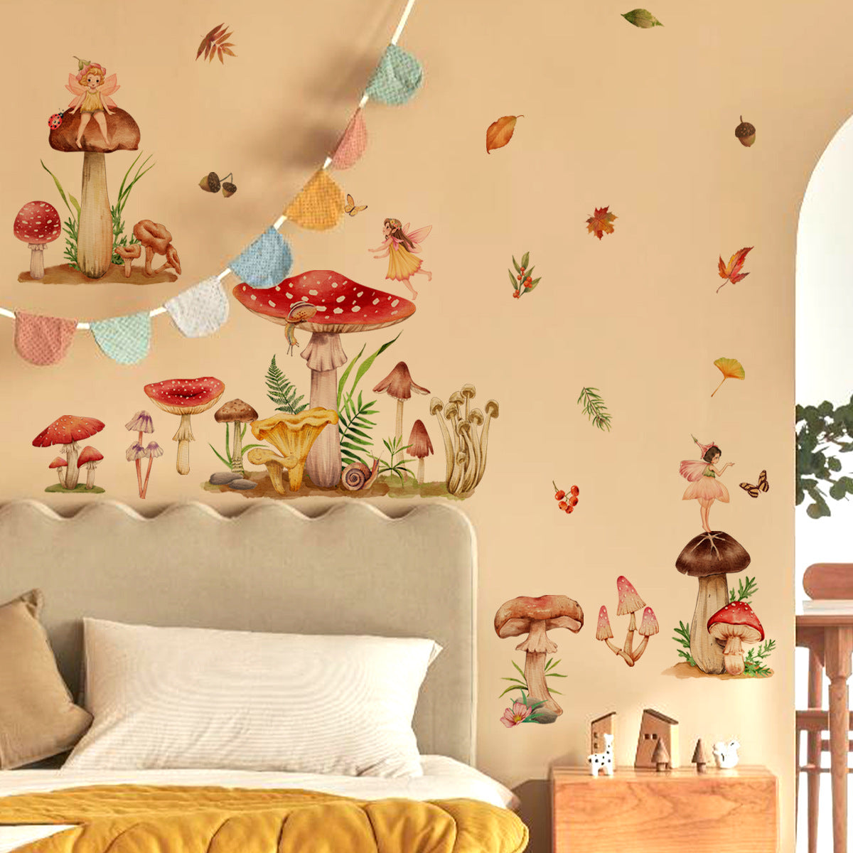 COVPAW Wall Stickers Mushroom Elf Angel Butterfly Kids Nursery Baby Children's Room Bedroom Deco Boy Girl, Self Adhesive, Removable and Waterproof