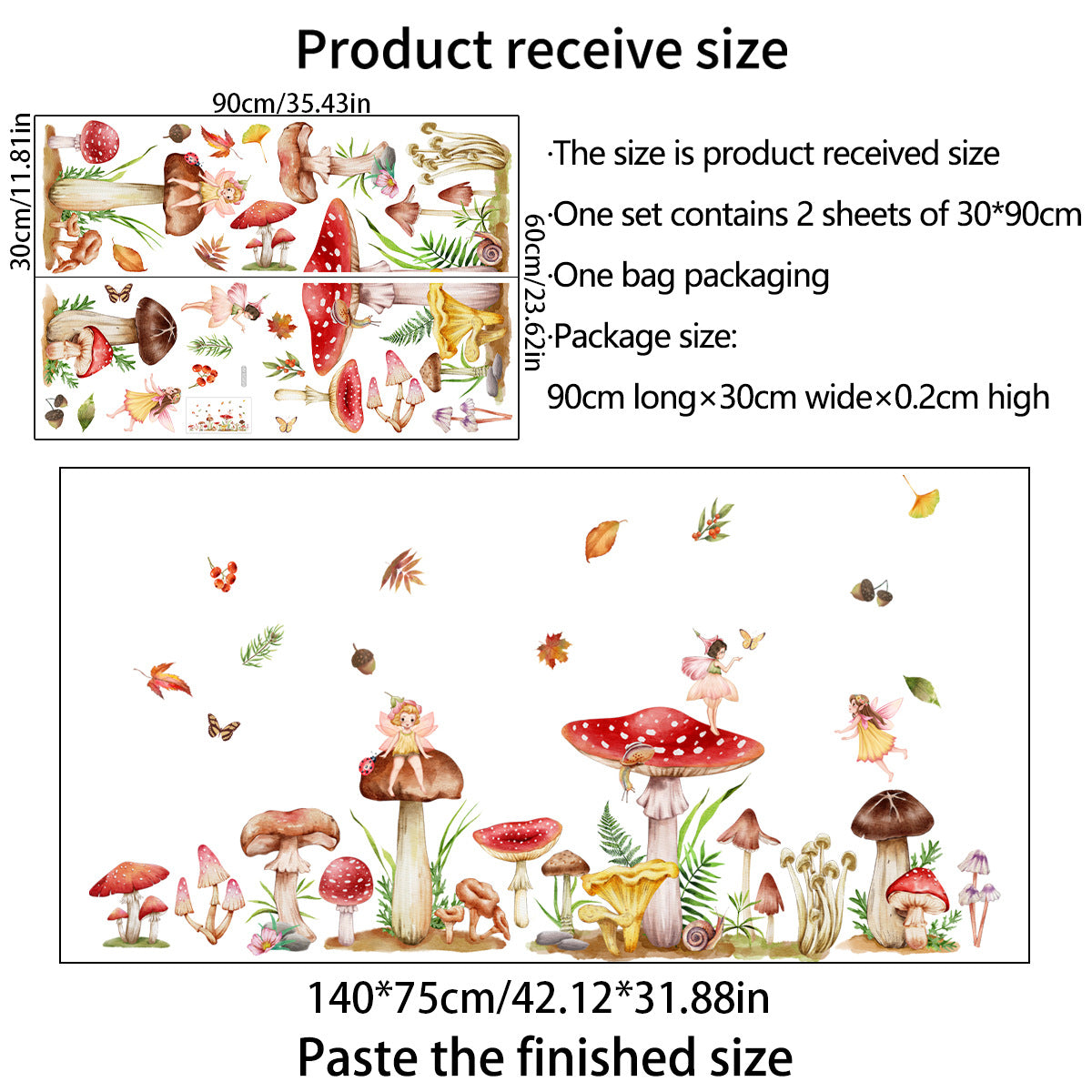 COVPAW Wall Stickers Mushroom Elf Angel Butterfly Kids Nursery Baby Children's Room Bedroom Deco Boy Girl, Self Adhesive, Removable and Waterproof