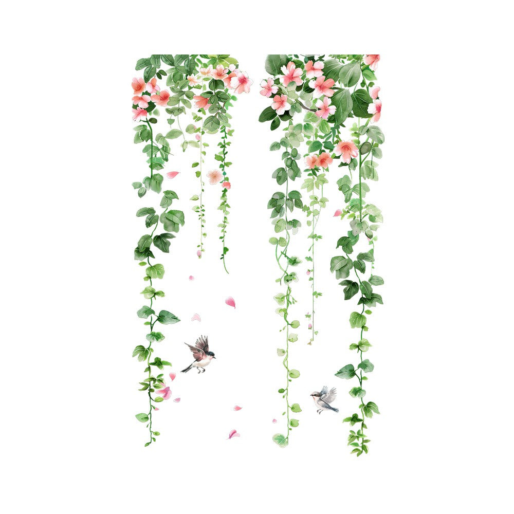 COVPAW Wall Stickers Tropical Plants Flower Vine Butterfly Parrot Bird Home Decor Nature Living Room Children's Room Bedroom Deco, Self Adhesive, Removable and Waterproof