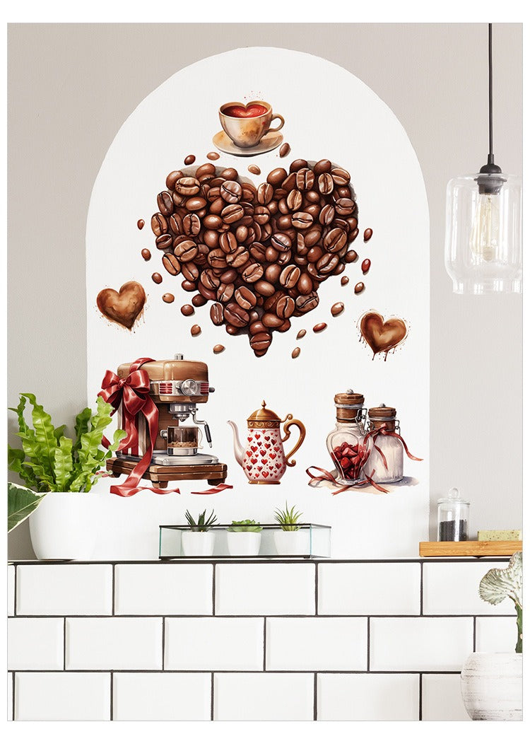 COVPAW Wall Sticker Coffee Heart Cafe Coffee Time Coffee Bean Valentine’s Day Cappuccino Latte macchiato Espresso Gift Home Decor Accent Living Room Kitchen Bedroom Flower Wall Decal Removable and Waterproof