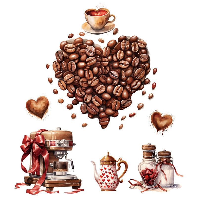 COVPAW Wall Sticker Coffee Heart Cafe Coffee Time Coffee Bean Valentine’s Day Cappuccino Latte macchiato Espresso Gift Home Decor Accent Living Room Kitchen Bedroom Flower Wall Decal Removable and Waterproof