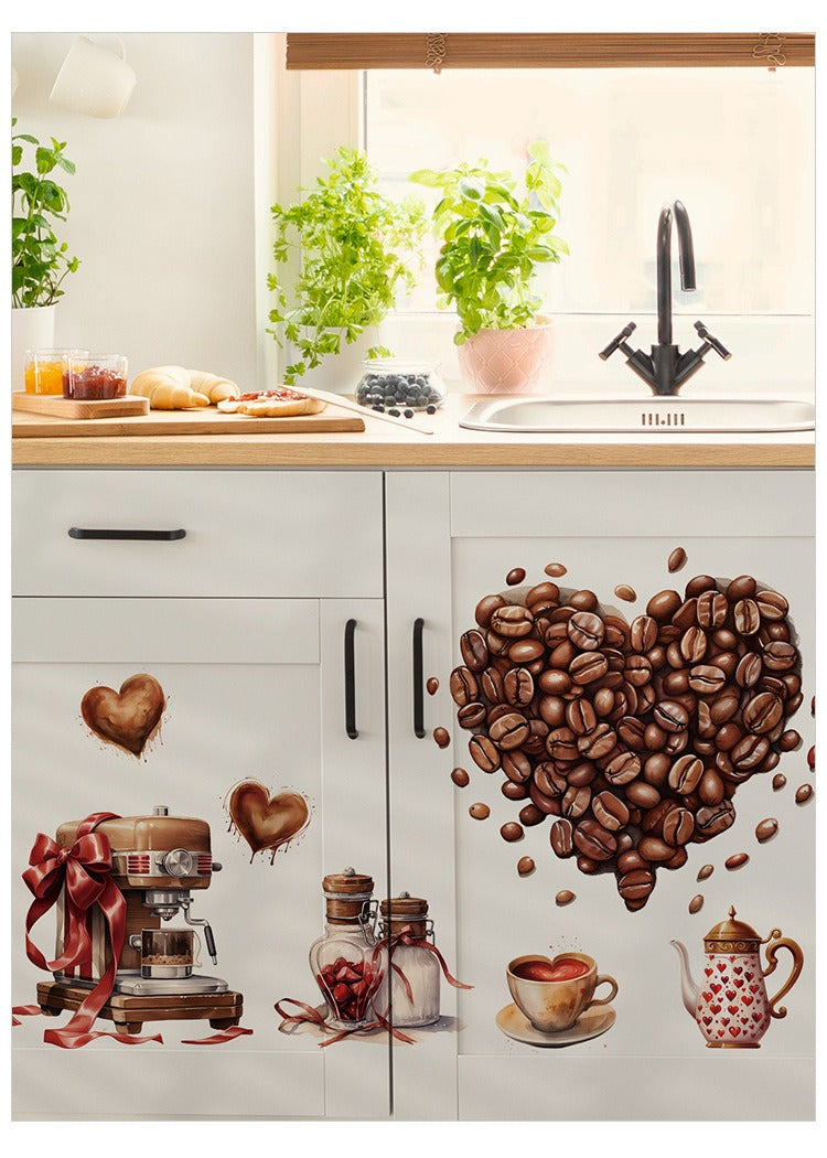 COVPAW Wall Sticker Coffee Heart Cafe Coffee Time Coffee Bean Valentine’s Day Cappuccino Latte macchiato Espresso Gift Home Decor Accent Living Room Kitchen Bedroom Flower Wall Decal Removable and Waterproof