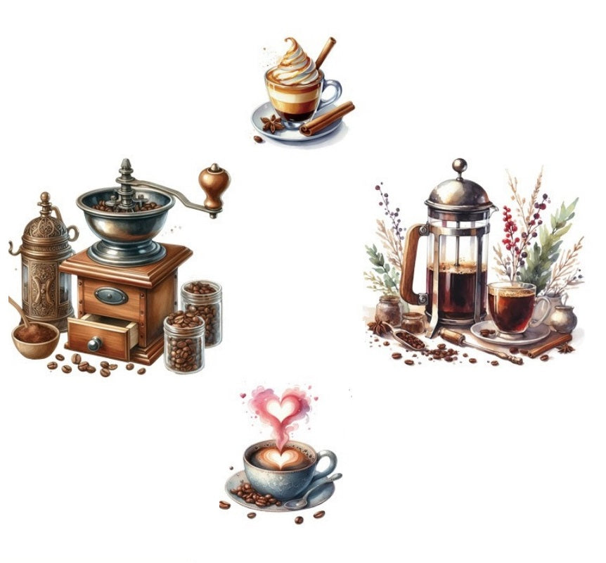 COVPAW Wall Sticker Coffee Cafe Coffee Time Coffee Machine Home Decor Accent Living Room Kitchen Bedroom Flower Wall Decal Removable and Waterproof
