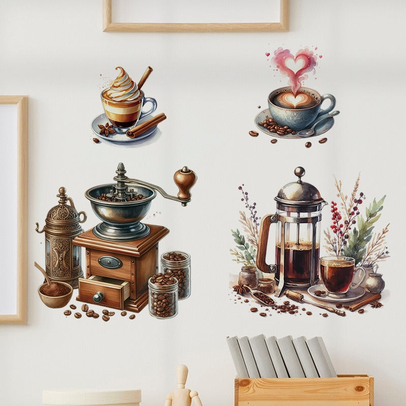 COVPAW Wall Sticker Coffee Cafe Coffee Time Coffee Machine Home Decor Accent Living Room Kitchen Bedroom Flower Wall Decal Removable and Waterproof