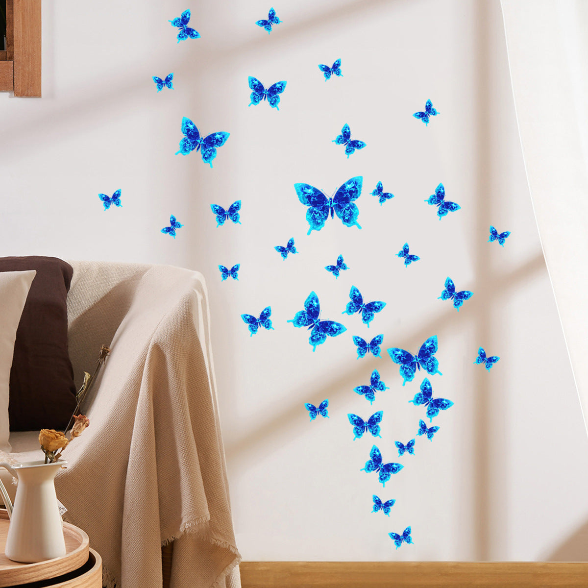 COVPAW Self-illuminating Wall Stickers Butterflies Home Decor Accent Living Room Bedroom Flower Wall Decal Corridor Stair Removable and Waterproof