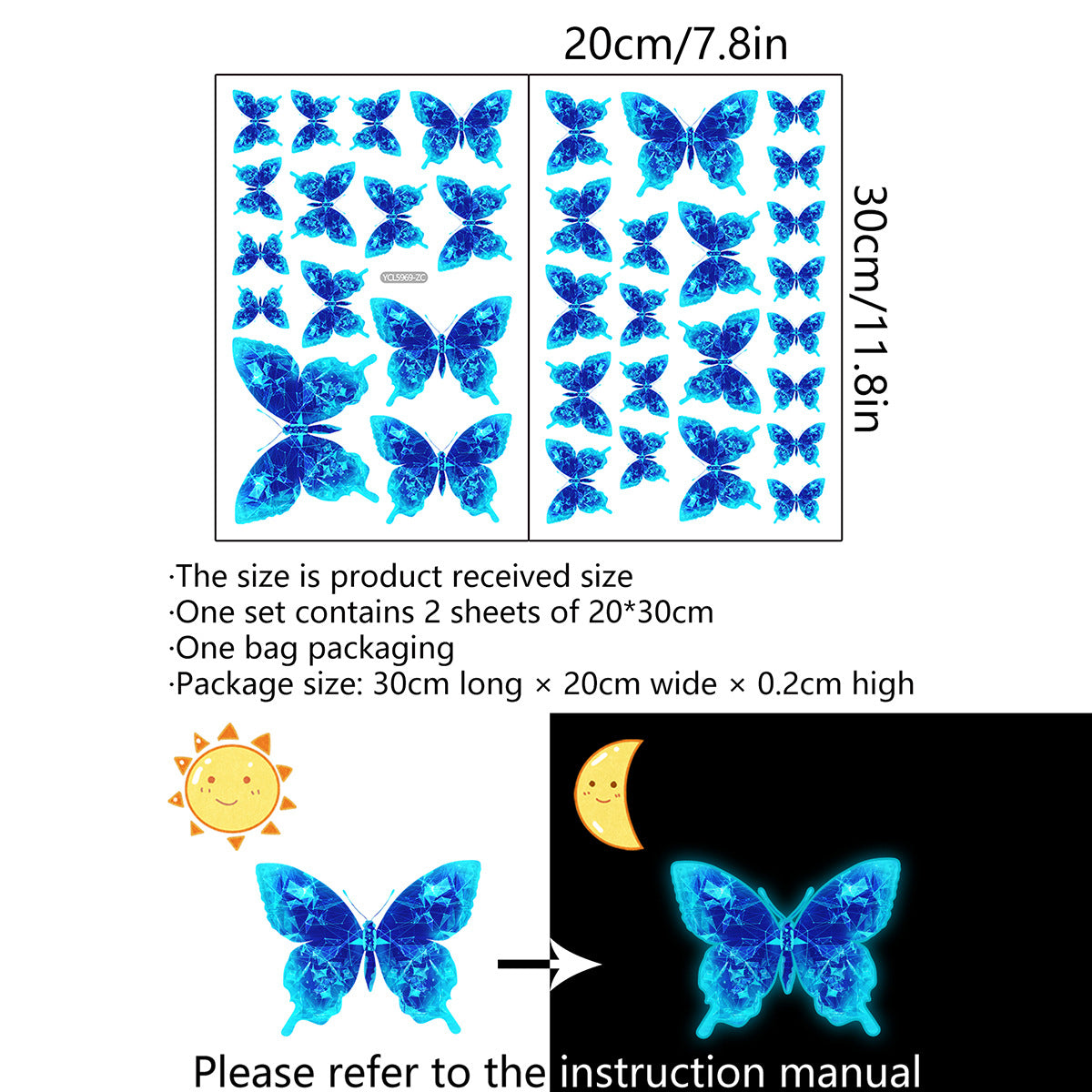 COVPAW Self-illuminating Wall Stickers Butterflies Home Decor Accent Living Room Bedroom Flower Wall Decal Corridor Stair Removable and Waterproof
