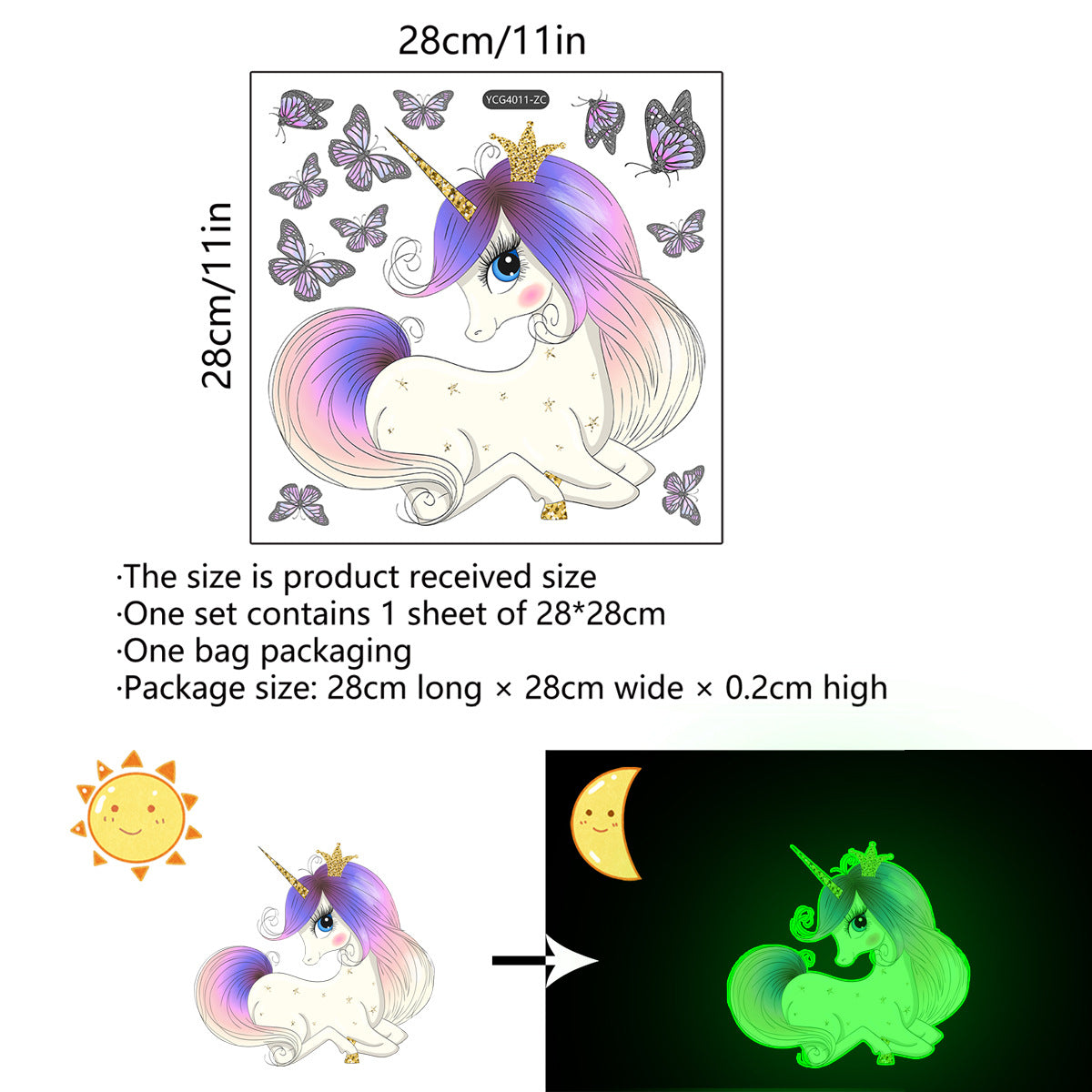 COVPAW Self-illuminating Wall Stickers Unicorn Kids Nursery Baby Children's Room Bedroom Deco Boy Girl, Self Adhesive, Removable and Waterproof