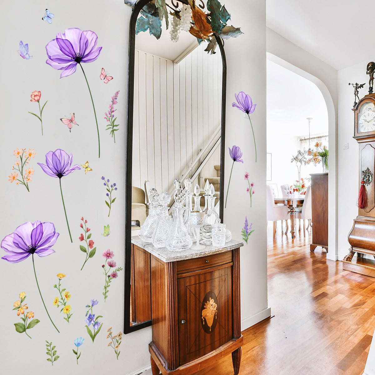 COVPAW Wall Stickers Purple Flower Butterfly Home Decor Nature Living Room Children's Room Bedroom Deco, Self Adhesive, Removable and Waterproof