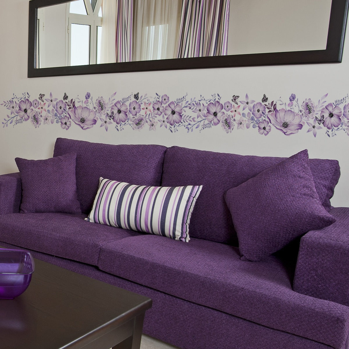COVPAW Wall Stickers Purple Flower Vine Butterfly Home Decor Nature Living Room Children's Room Bedroom Deco, Self Adhesive, Removable and Waterproo