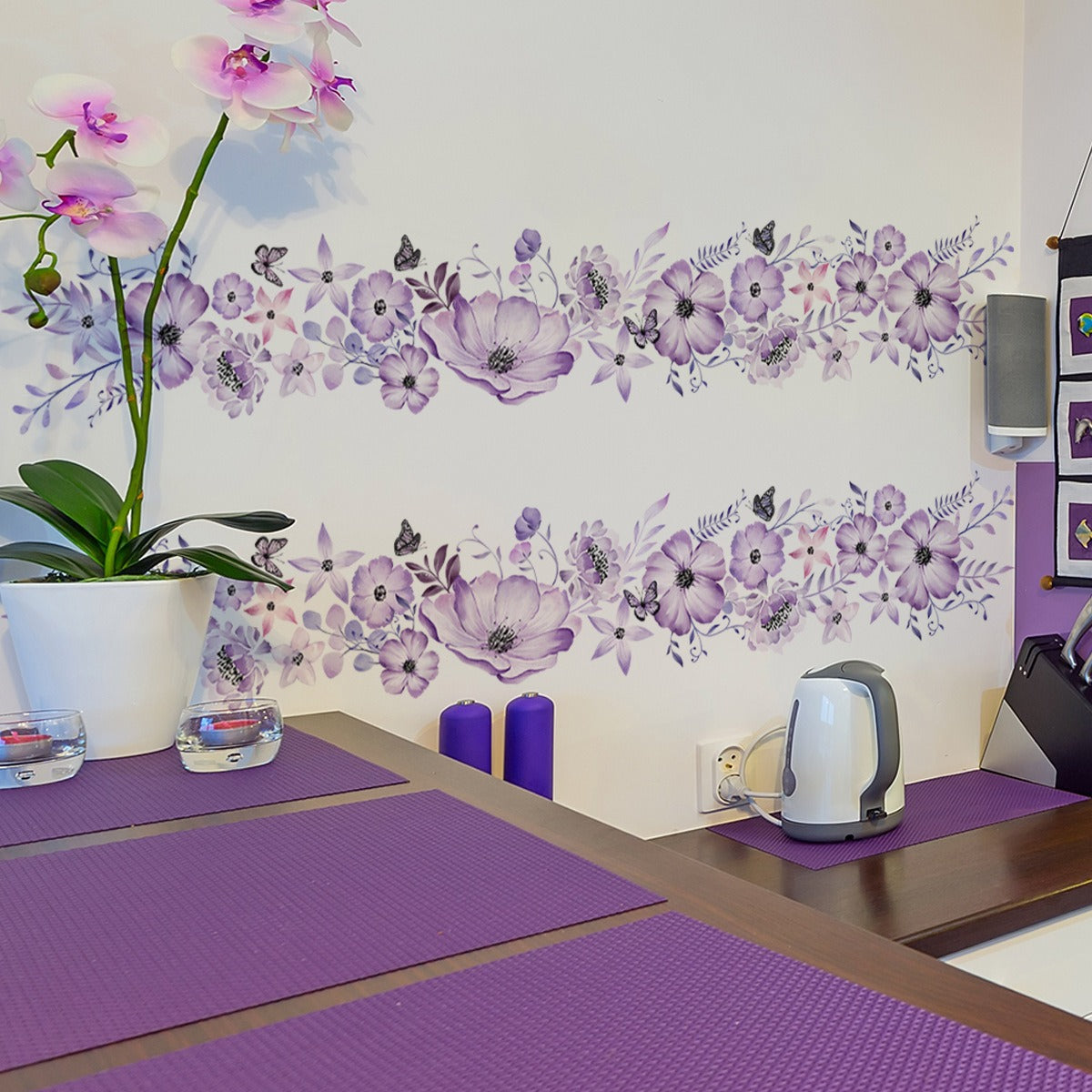 COVPAW Wall Stickers Purple Flower Vine Butterfly Home Decor Nature Living Room Children's Room Bedroom Deco, Self Adhesive, Removable and Waterproo