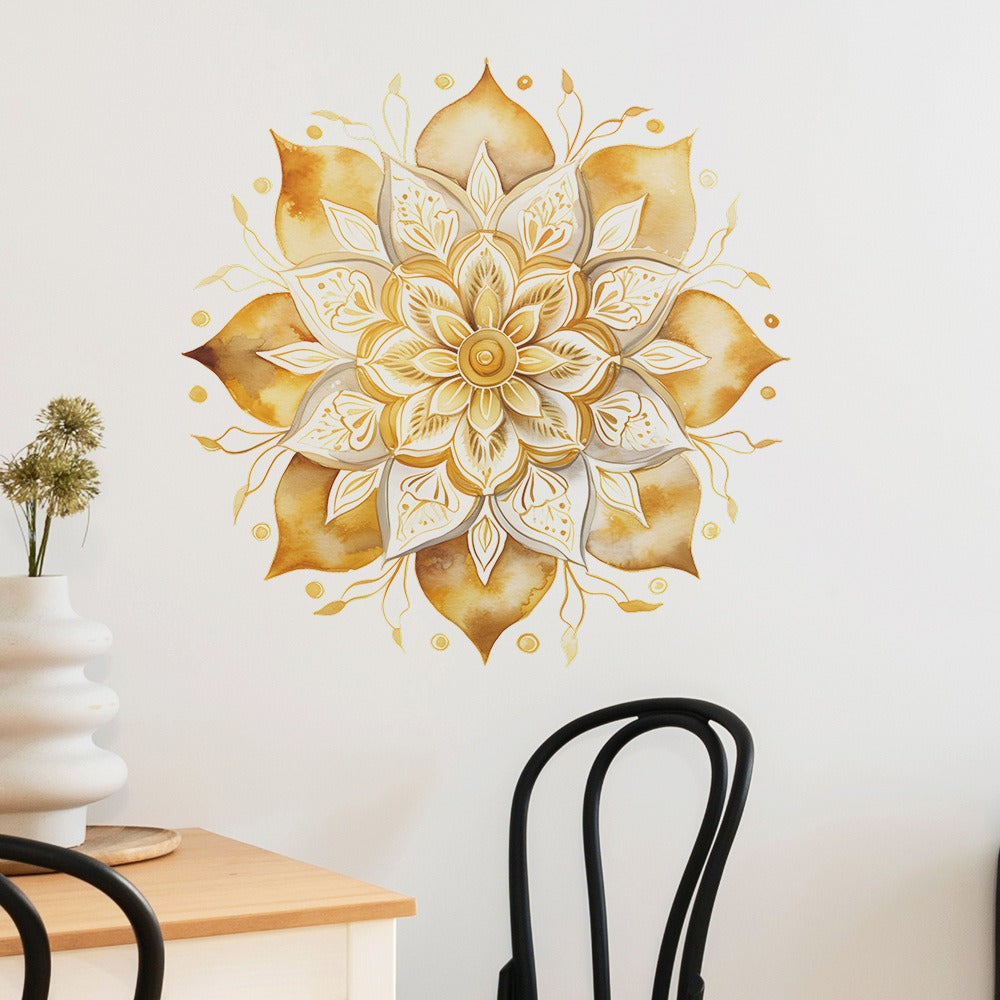 COVPAW Wall Stickers Mandala Golden Home Office Decor Living Room Bedroom Children's Room Decoration Yoga, Self Adhesive, Removable and Waterproof