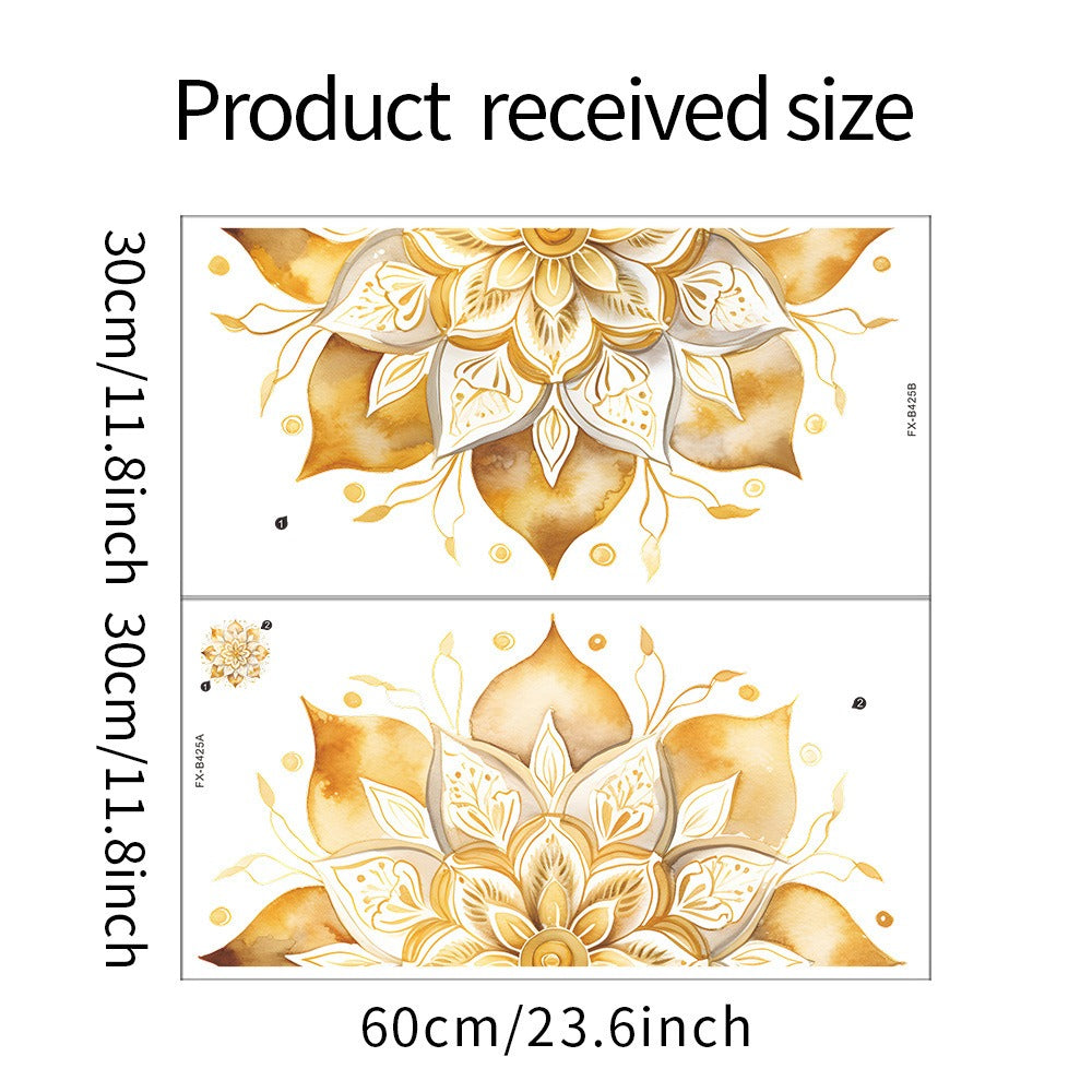 COVPAW Wall Stickers Mandala Golden Home Office Decor Living Room Bedroom Children's Room Decoration Yoga, Self Adhesive, Removable and Waterproof