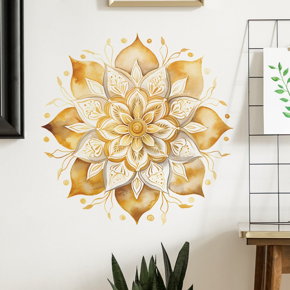 COVPAW Wall Stickers Mandala Golden Home Office Decor Living Room Bedroom Children's Room Decoration Yoga, Self Adhesive, Removable and Waterproof