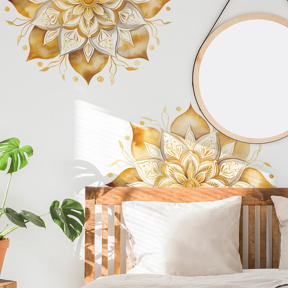 COVPAW Wall Stickers Mandala Golden Home Office Decor Living Room Bedroom Children's Room Decoration Yoga, Self Adhesive, Removable and Waterproof