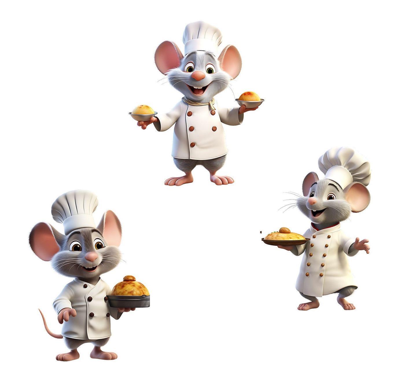 COVPAW 3x Wall Stickers Little Mouse Cook Chef Home Office Decor Living Room Bedroom Children's Room Decoration Yoga, Self Adhesive, Removable and Waterproof