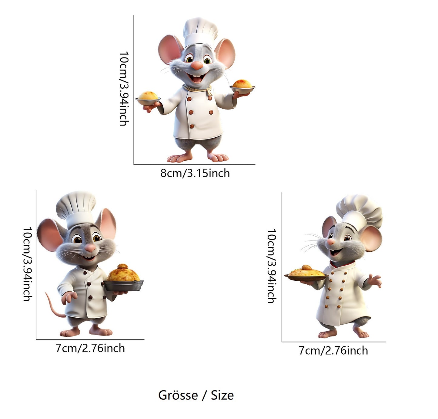 COVPAW 3x Wall Stickers Little Mouse Cook Chef Home Office Decor Living Room Bedroom Children's Room Decoration Yoga, Self Adhesive, Removable and Waterproof