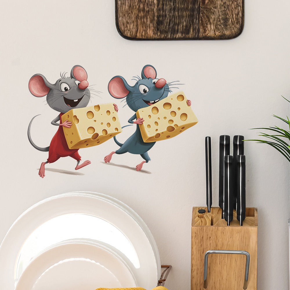 COVPAW Wall Stickers Mouse Cheese Home Decor Living Room Kitchen Bedroom Children's Room Decoration Yoga, Self Adhesive, Removable and Waterproof
