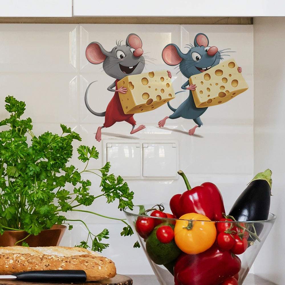 COVPAW Wall Stickers Mouse Cheese Home Decor Living Room Kitchen Bedroom Children's Room Decoration Yoga, Self Adhesive, Removable and Waterproof