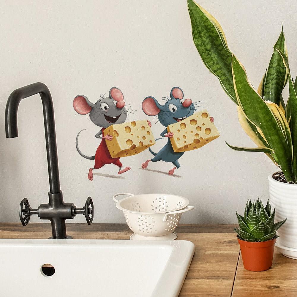 COVPAW Wall Stickers Mouse Cheese Home Decor Living Room Kitchen Bedroom Children's Room Decoration Yoga, Self Adhesive, Removable and Waterproof