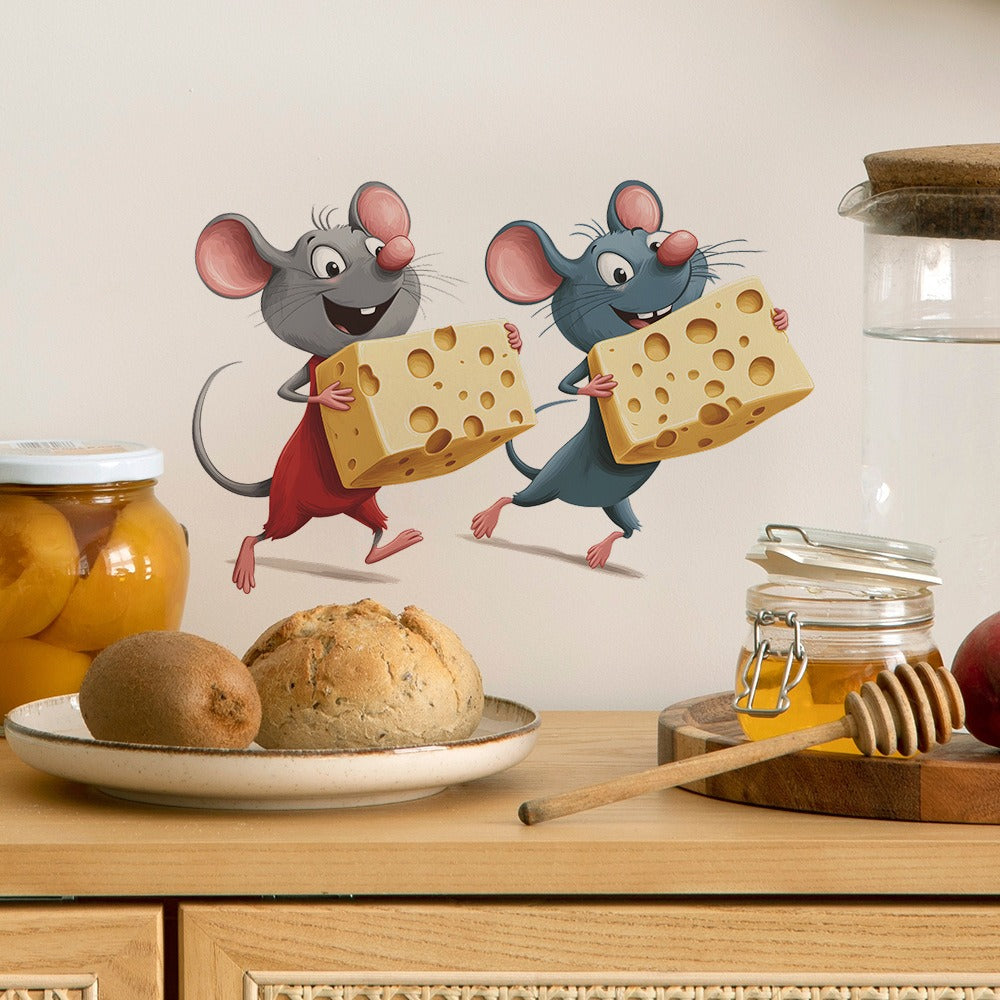 COVPAW Wall Stickers Mouse Cheese Home Decor Living Room Kitchen Bedroom Children's Room Decoration Yoga, Self Adhesive, Removable and Waterproof