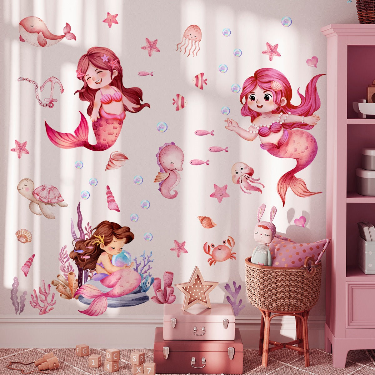 COVPAW Wall Stickers Mermaid Fish Sea Ocean Kids Nursery Baby Children's Room Bedroom Deco Boy Girl, Mural Wall Paintings
