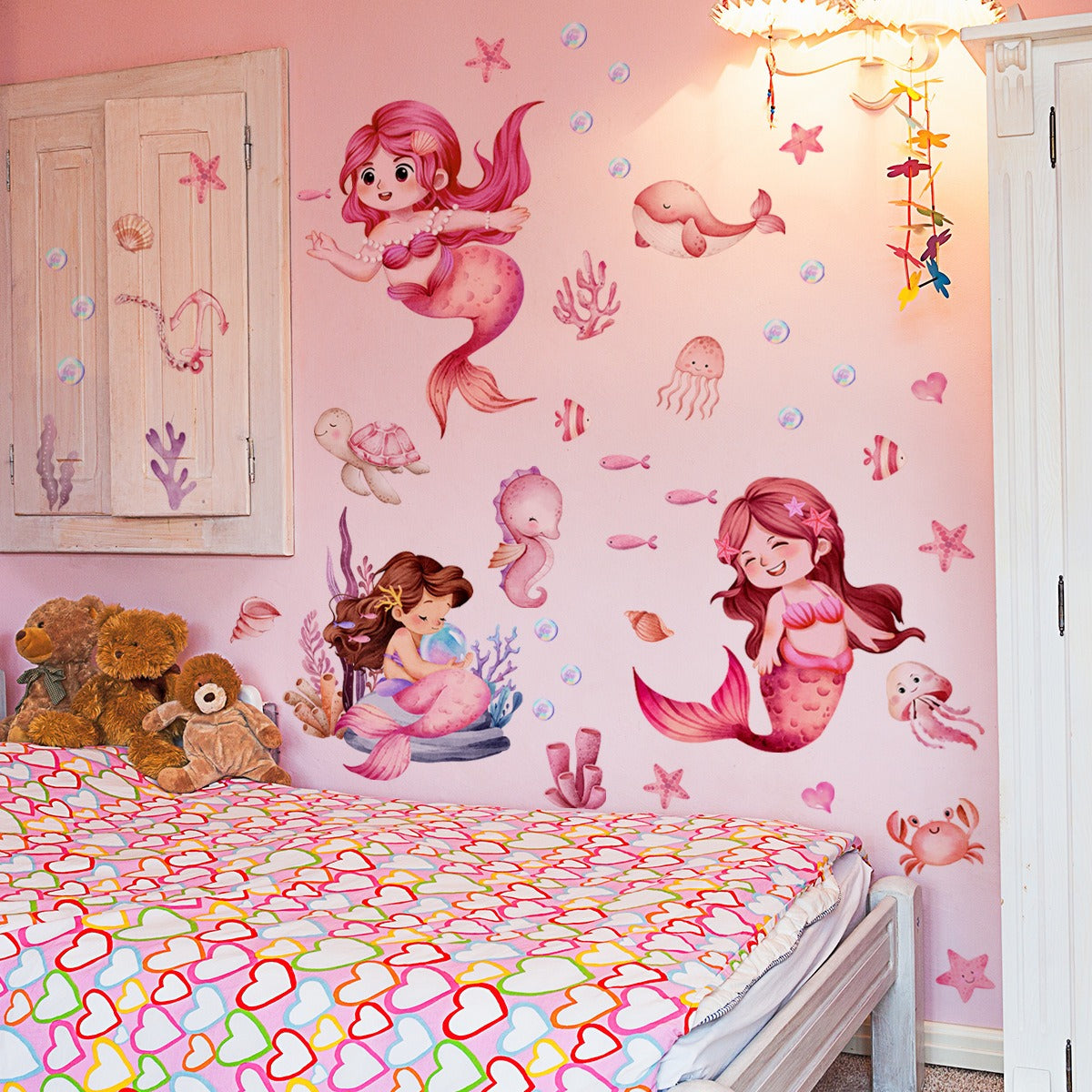 COVPAW Wall Stickers Mermaid Fish Sea Ocean Kids Nursery Baby Children's Room Bedroom Deco Boy Girl, Mural Wall Paintings