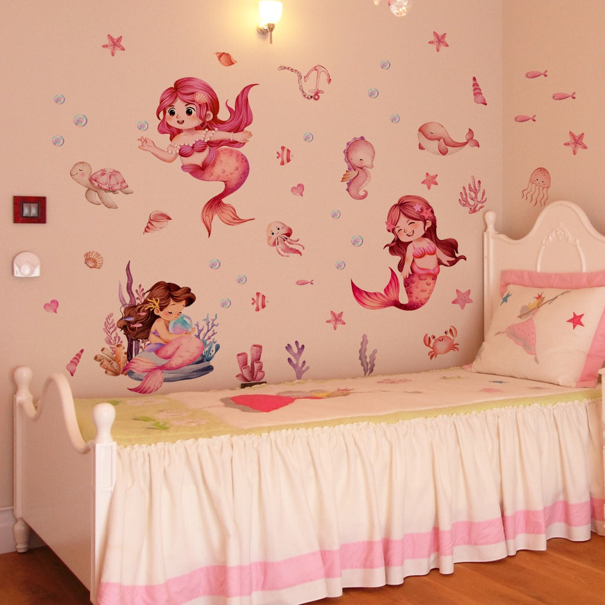 COVPAW Wall Stickers Mermaid Fish Sea Ocean Kids Nursery Baby Children's Room Bedroom Deco Boy Girl, Mural Wall Paintings
