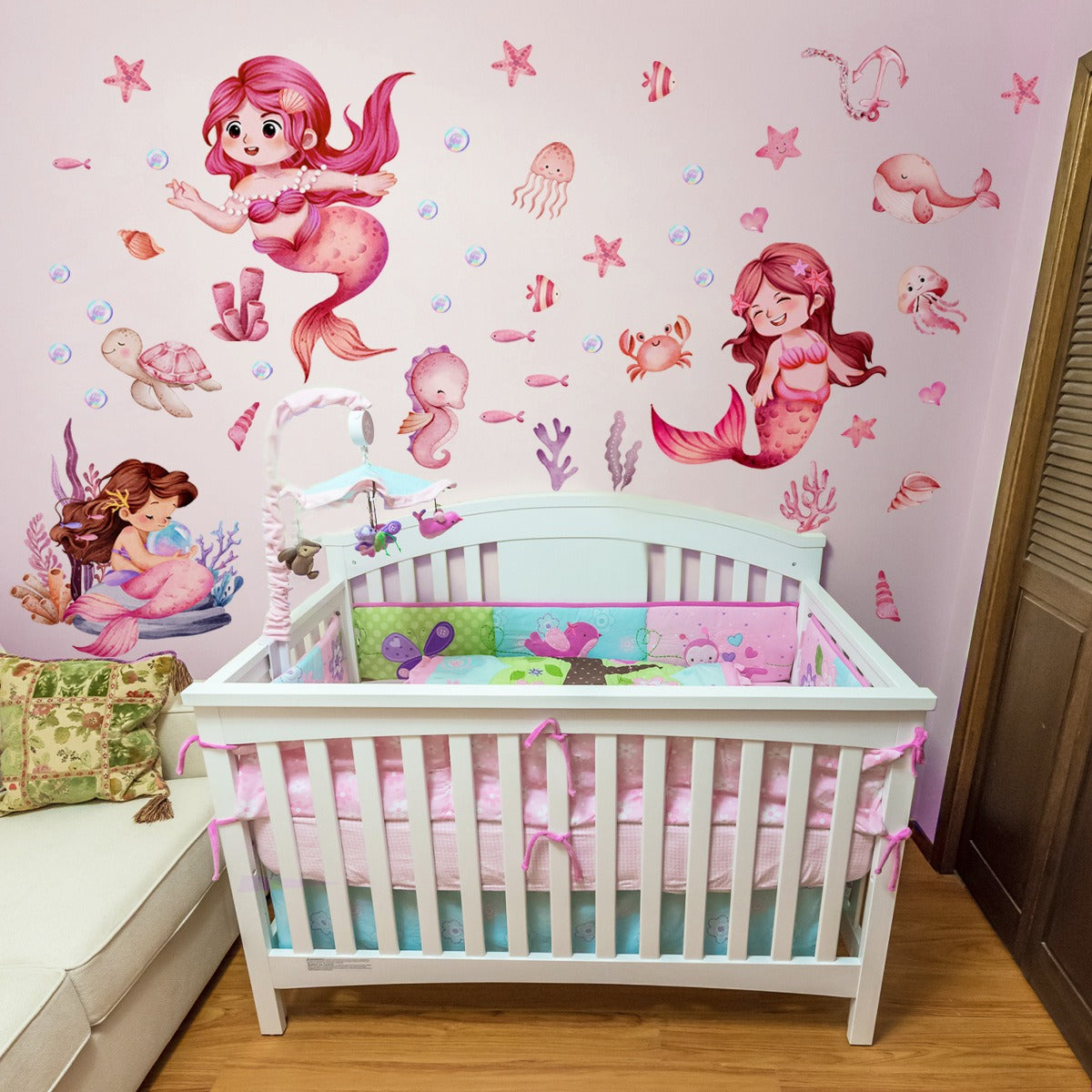 COVPAW Wall Stickers Mermaid Fish Sea Ocean Kids Nursery Baby Children's Room Bedroom Deco Boy Girl, Mural Wall Paintings