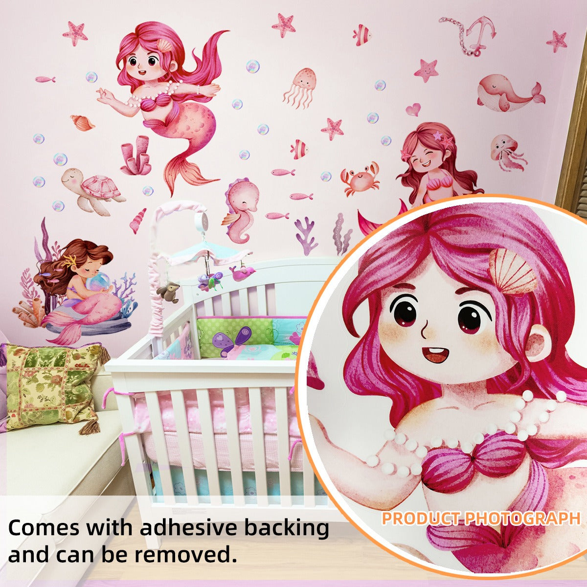 COVPAW Wall Stickers Mermaid Fish Sea Ocean Kids Nursery Baby Children's Room Bedroom Deco Boy Girl, Mural Wall Paintings