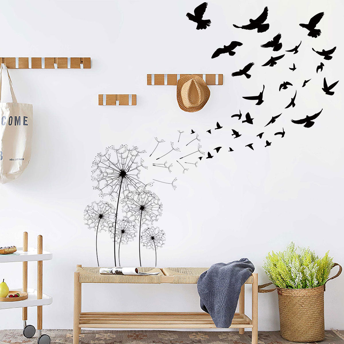 COVPAW Wall Stickers Dandelion Birds Nature Home Office Decor Living Room Bedroom Children's Room Decoration Yoga, Self Adhesive, Removable and Waterproof