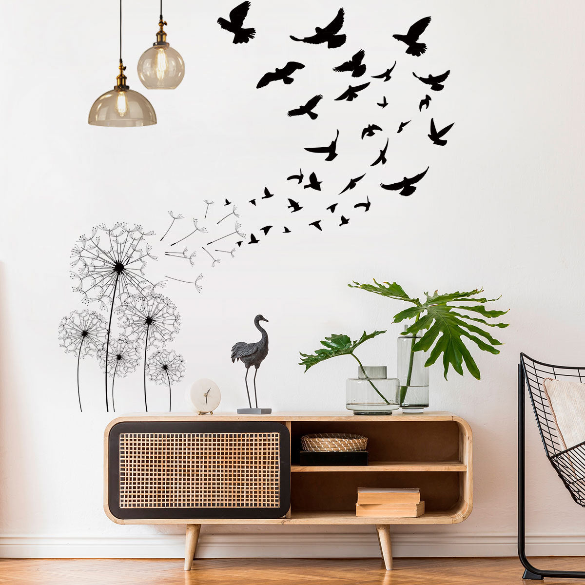 COVPAW Wall Stickers Dandelion Birds Nature Home Office Decor Living Room Bedroom Children's Room Decoration Yoga, Self Adhesive, Removable and Waterproof