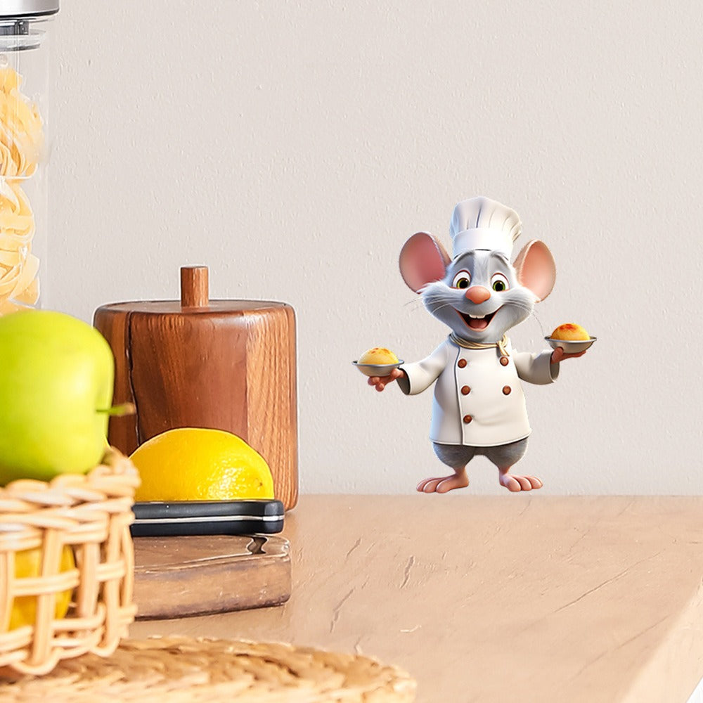 COVPAW 3x Wall Stickers Little Mouse Cook Chef Home Office Decor Living Room Bedroom Children's Room Decoration Yoga, Self Adhesive, Removable and Waterproof