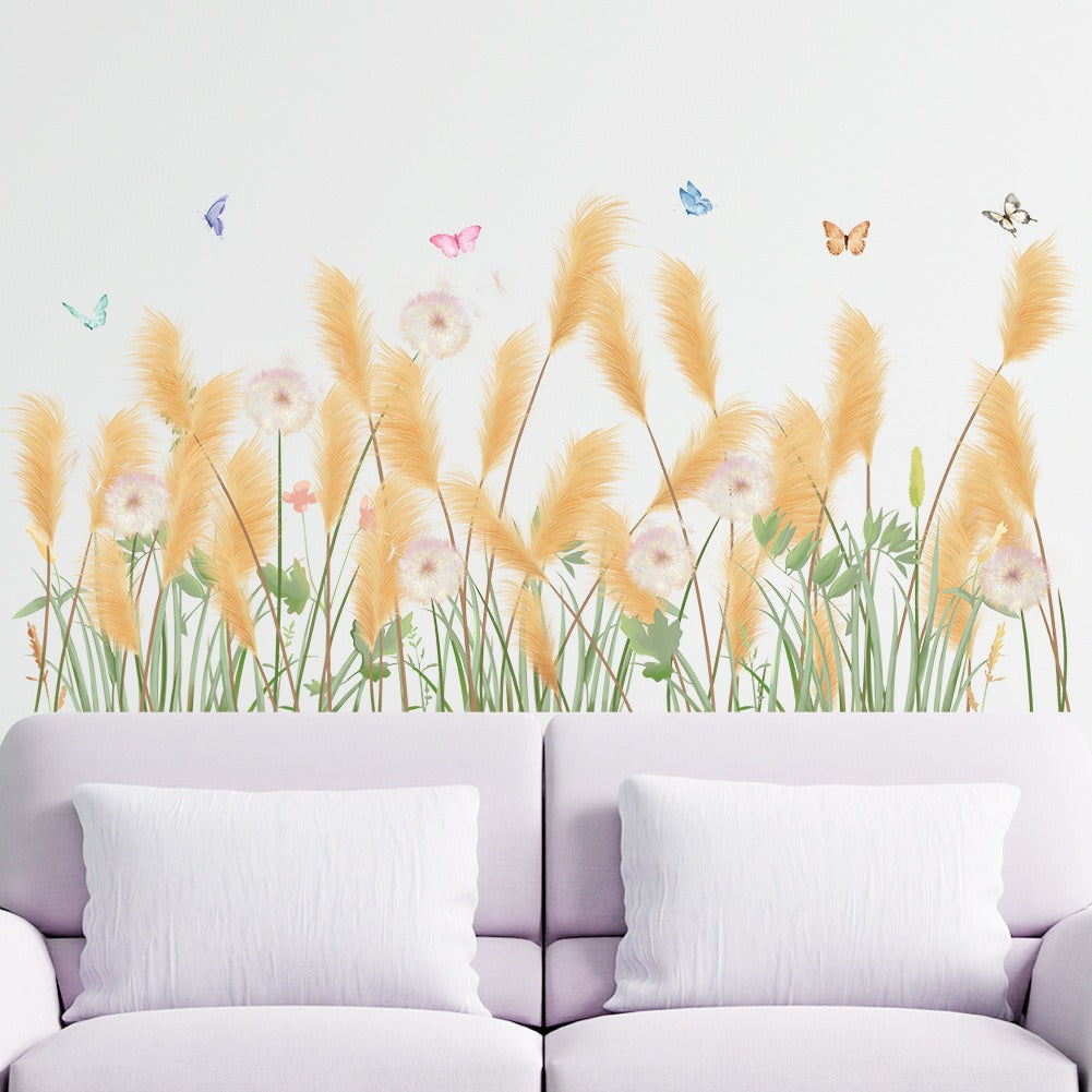 COVPAW Wall Stickers Reed Butterflies Nature Home Office Wall Decor Living Room Bedroom Children's Room Decoration Self Adhesive Mural Wall Painting