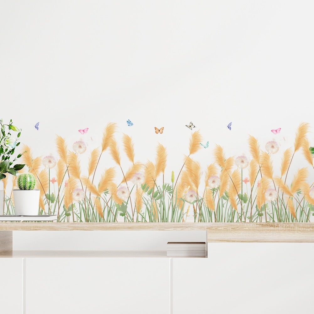 COVPAW Wall Stickers Reed Butterflies Nature Home Office Wall Decor Living Room Bedroom Children's Room Decoration Self Adhesive Mural Wall Painting