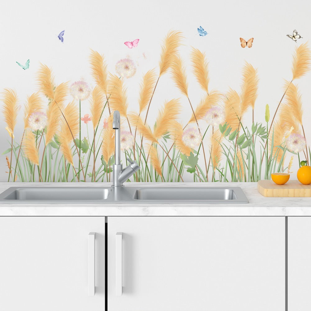 COVPAW Wall Stickers Reed Butterflies Nature Home Office Wall Decor Living Room Bedroom Children's Room Decoration Self Adhesive Mural Wall Painting