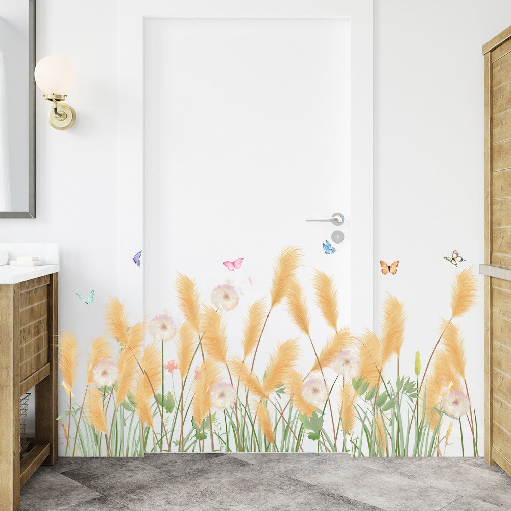 COVPAW Wall Stickers Reed Butterflies Nature Home Office Wall Decor Living Room Bedroom Children's Room Decoration Self Adhesive Mural Wall Painting