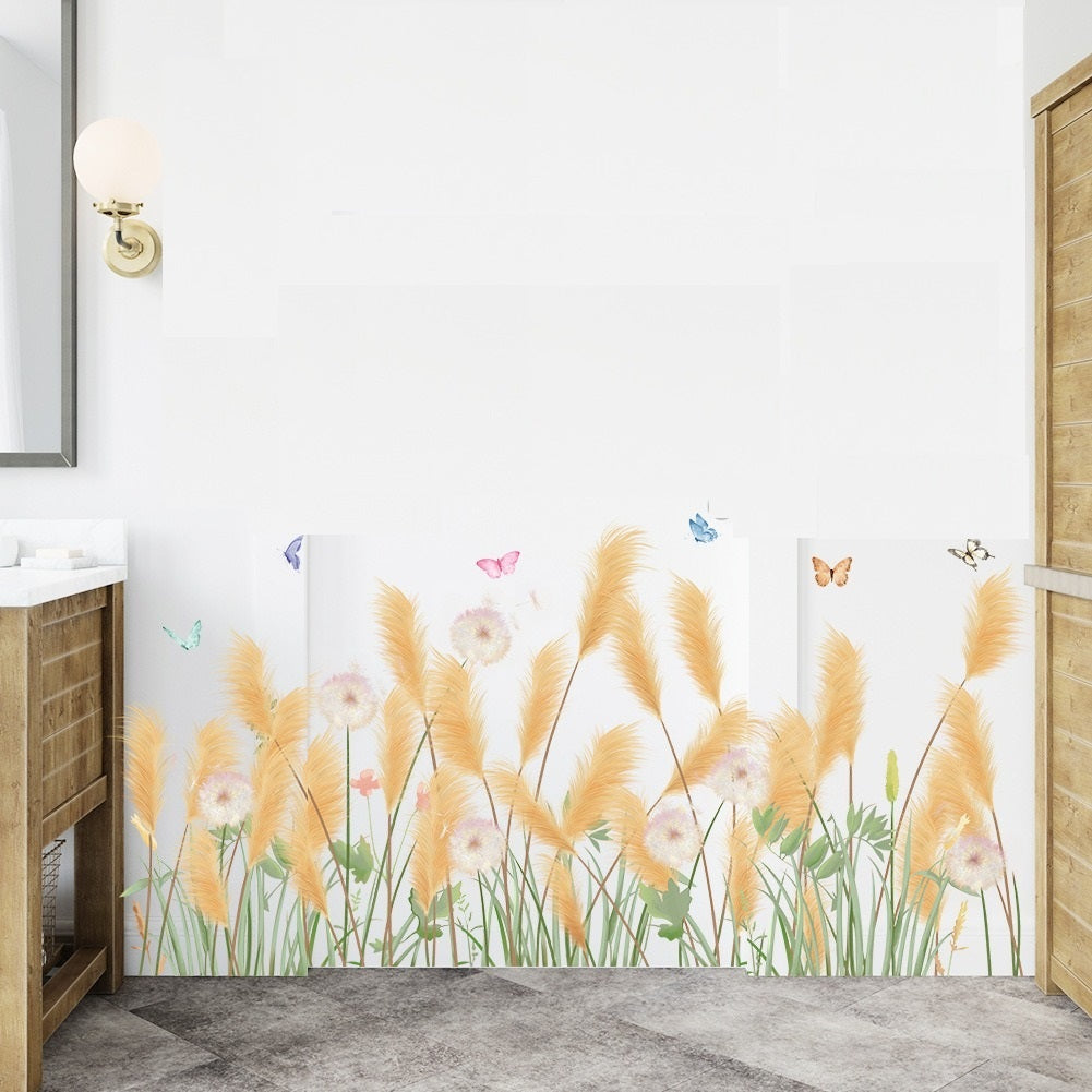 COVPAW Wall Stickers Reed Butterflies Nature Home Office Wall Decor Living Room Bedroom Children's Room Decoration Self Adhesive Mural Wall Painting