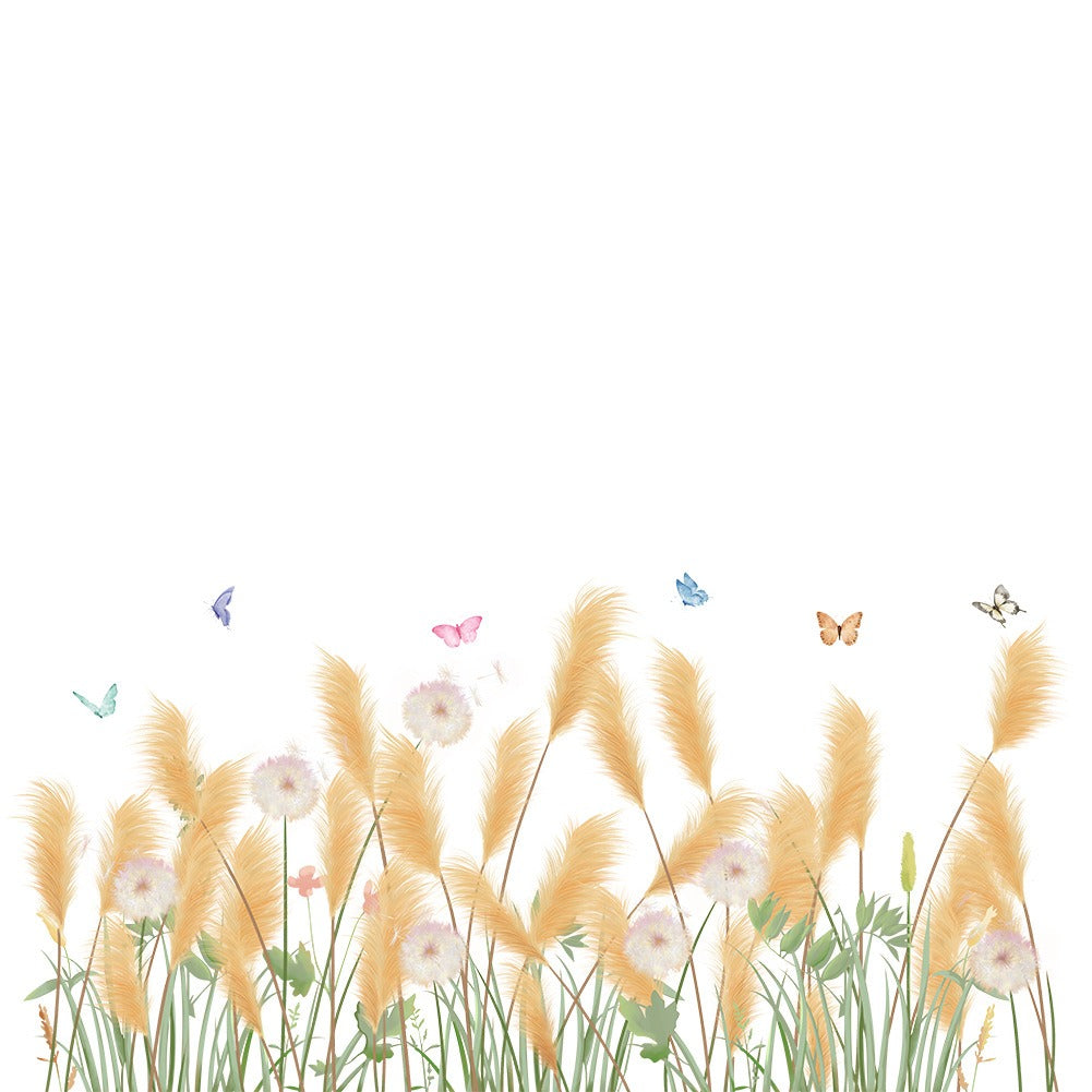 COVPAW Wall Stickers Reed Butterflies Nature Home Office Wall Decor Living Room Bedroom Children's Room Decoration Self Adhesive Mural Wall Painting