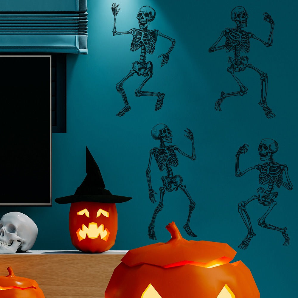COVPAW Wall Stickers 4x Funny Skeleton Human Bones Home Office Wall Decor Living Room Bedroom Children's Room Decoration Halloween Self Adhesive Mural Wall Painting
