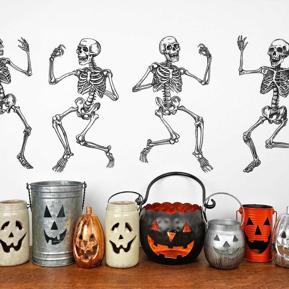 COVPAW Wall Stickers 4x Funny Skeleton Human Bones Home Office Wall Decor Living Room Bedroom Children's Room Decoration Halloween Self Adhesive Mural Wall Painting