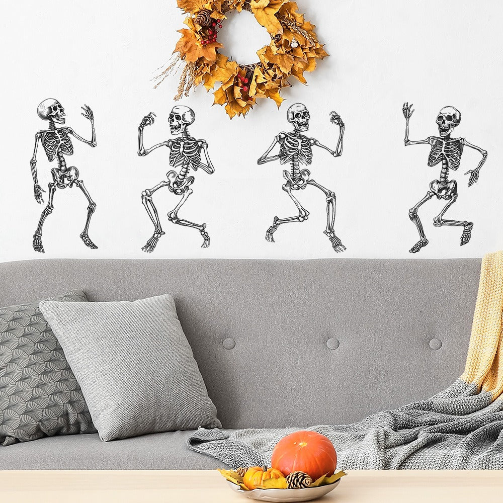 COVPAW Wall Stickers 4x Funny Skeleton Human Bones Home Office Wall Decor Living Room Bedroom Children's Room Decoration Halloween Self Adhesive Mural Wall Painting