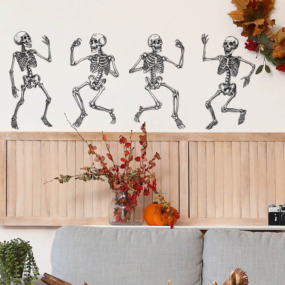 COVPAW Wall Stickers 4x Funny Skeleton Human Bones Home Office Wall Decor Living Room Bedroom Children's Room Decoration Halloween Self Adhesive Mural Wall Painting