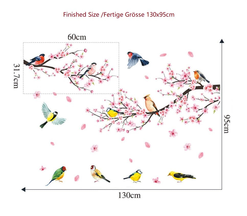 COVPAW Wandtattoo Wandaufkleber, Pfirsichblüte, Pfirsichbaum, Vogel, Frühling, Wohnzimmer, Schlafzimmer, Kinderzimmer, Schlafzimmer, Deko, Wandbild, Wandgemälde