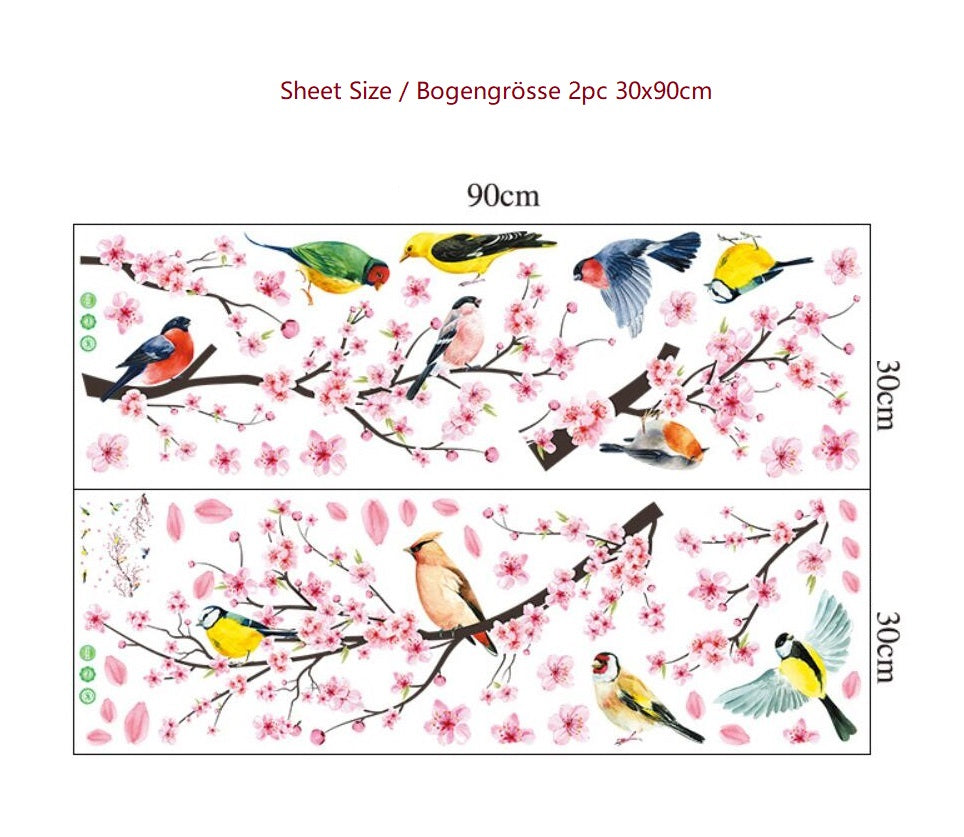 COVPAW Wandtattoo Wandaufkleber, Pfirsichblüte, Pfirsichbaum, Vogel, Frühling, Wohnzimmer, Schlafzimmer, Kinderzimmer, Schlafzimmer, Deko, Wandbild, Wandgemälde