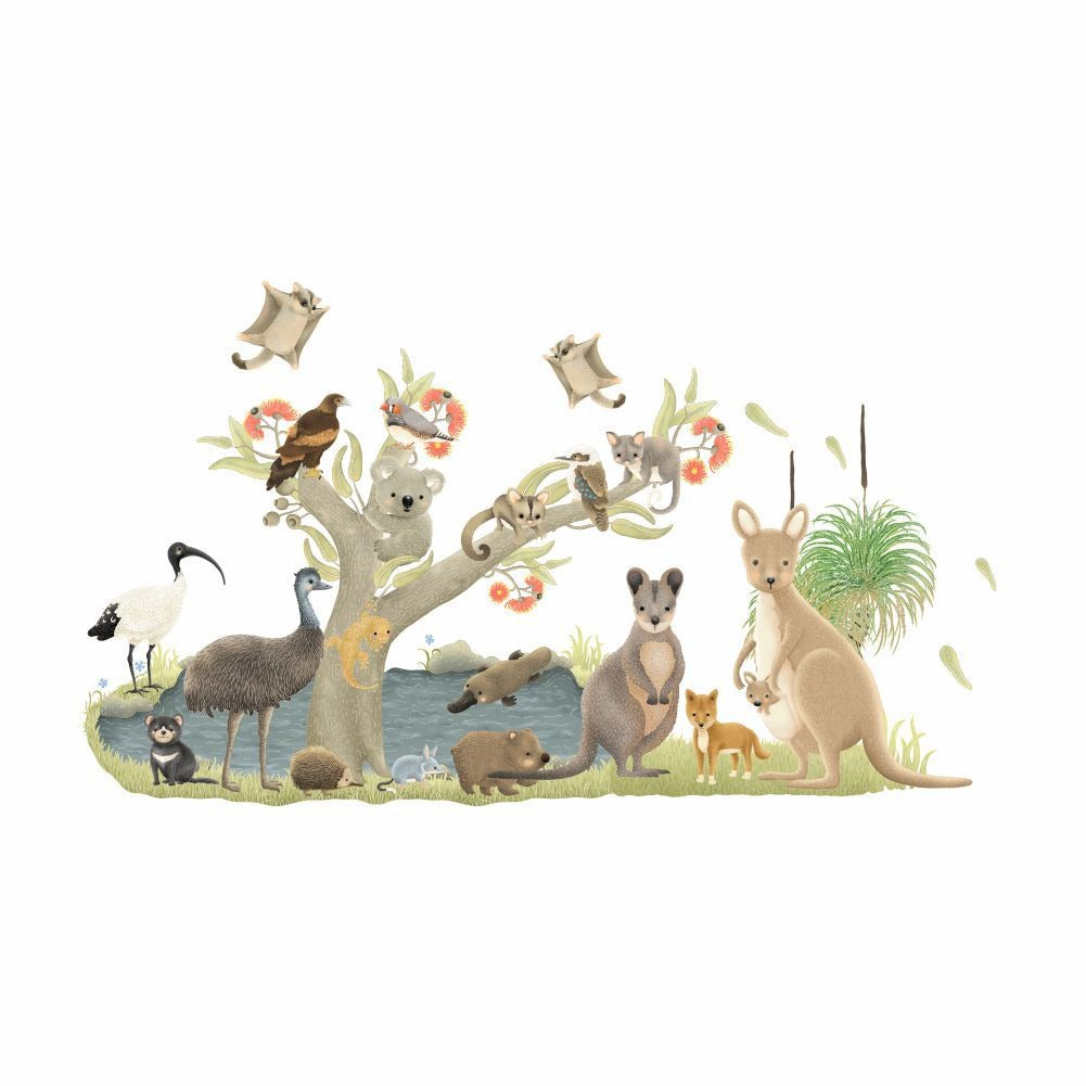 COVPAW Wall Stickers Australian Animals Kangaroos, raccoons, ostriches, Big Tree, Forests, lakes Home Decor Living Room Bedroom Children's Room Decoration Mural Wall Picture Self Adhesive, Removable and Waterproof