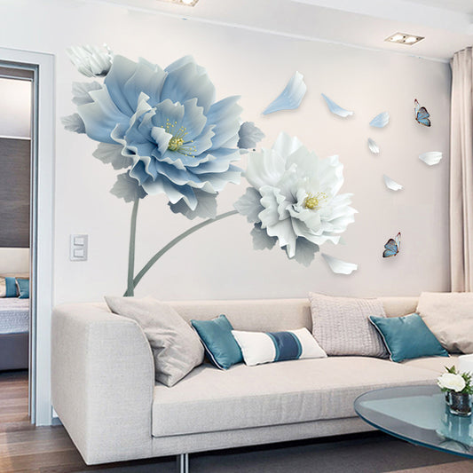 Huge Wall stickers Blue Peony Living room TV wall background bedroom room wall decoration stickers Mural wallpaper self-adhesive wall stickers for home  living room