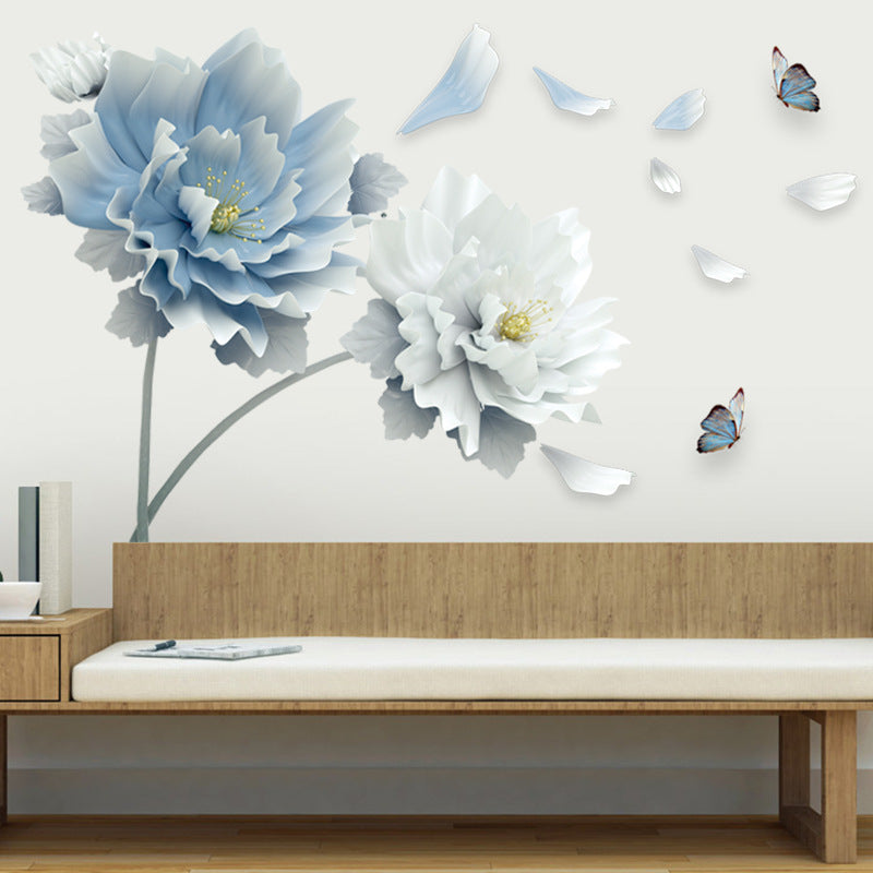 COVPAW Wandtattoo Wandaufkleber Blaue Pfingstrose Wohnzimmer TV Wand Hintergrund Schlafzimmer Zimmer Wanddekoration Aufkleber Wandbild Tapete selbstklebende Wandaufkleber für Zuhause Wohnzimmer