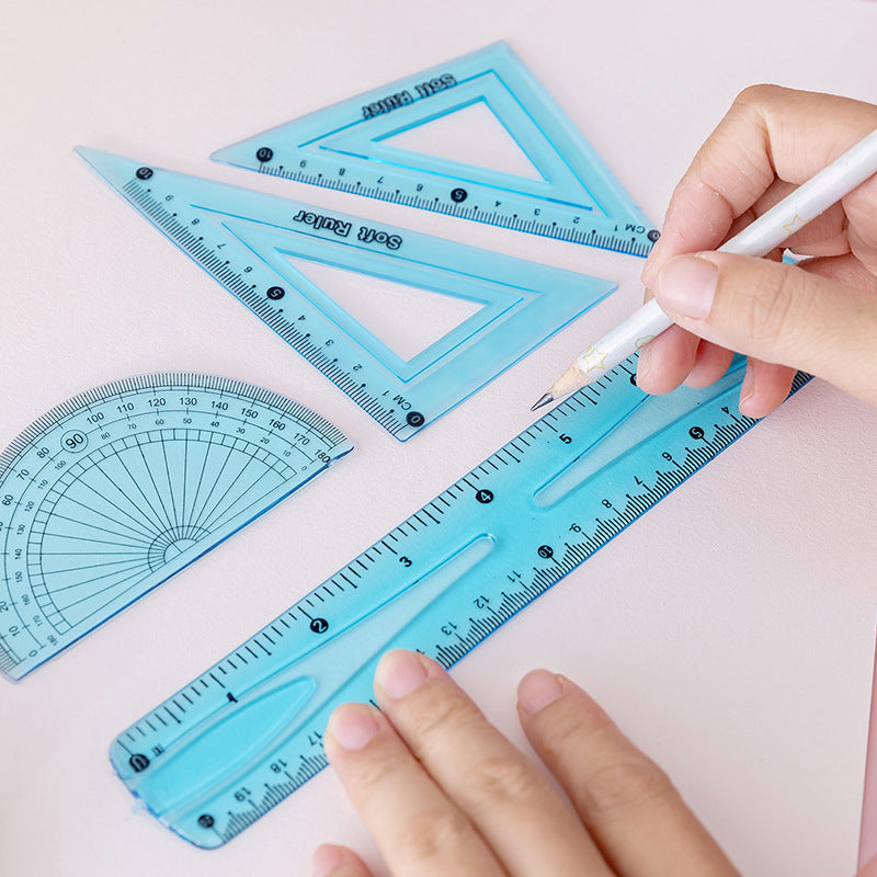 COVPAW Geometrie-Set, Lineal-Set, weiches Lineal, biegsam, Winkelmesser, Dreieck-Lineal, klar, transparent, blau, grün, rosa, für Schüler, Schule