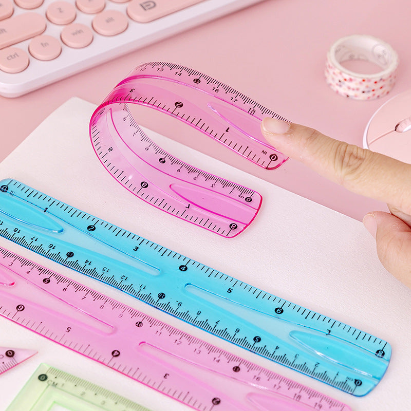 COVPAW Geometrie-Set, Lineal-Set, weiches Lineal, biegsam, Winkelmesser, Dreieck-Lineal, klar, transparent, blau, grün, rosa, für Schüler, Schule