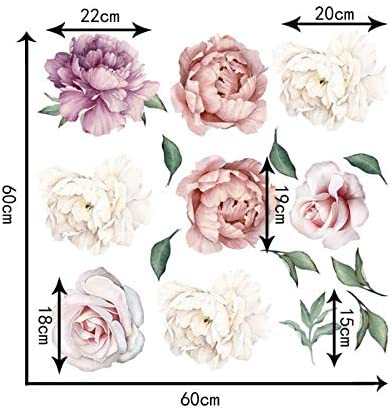 COVPAW Wall Sticker & Mural Peony Rose Vine Pink Home Decor Accent Living Room Bedroom Flower Wall Decal Corridor Stair Removable 63004